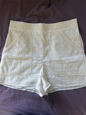 Zara cream Eyelet High-Waist Shorts